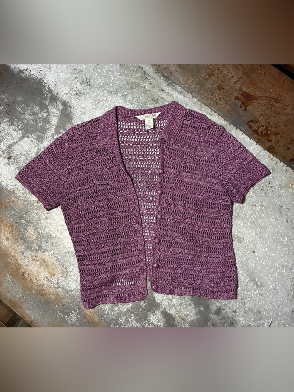 Vintage Purple Crochet Knit Cardigan Top Women’s Medium.